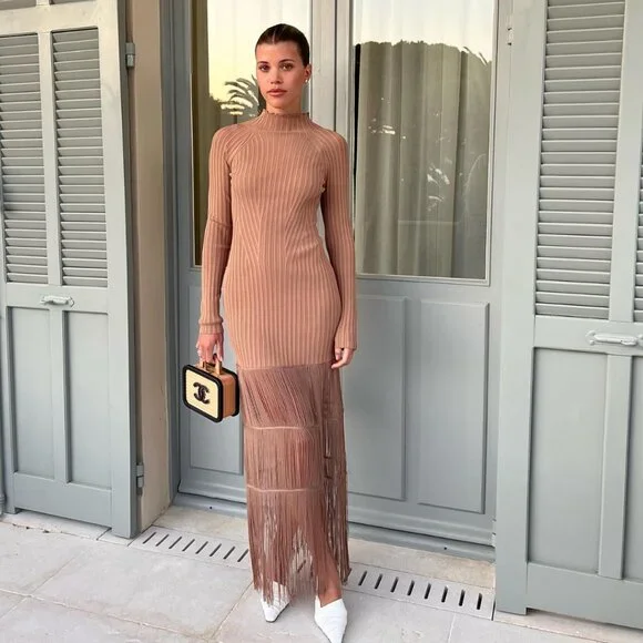 Khaite Cedar Fitted Rib Maxi Midi Dress Mock Fringe Black Small, worn once $2400 - Picture 4 of 8